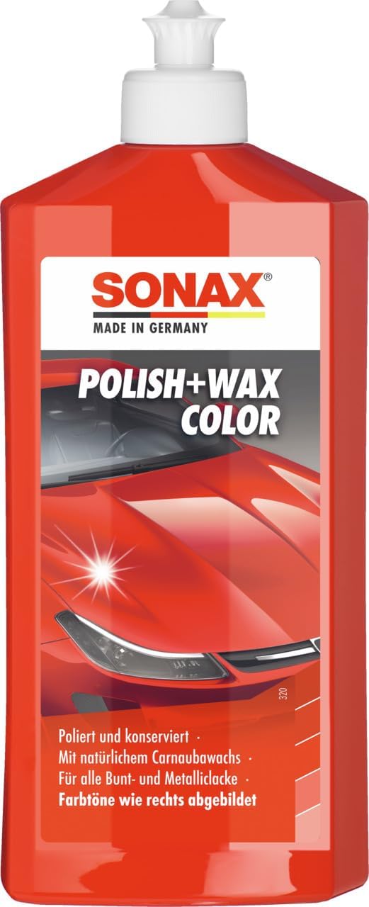 SONAX | Polish+Wax Color rot | Politur mit blauen Farbpigmenten und Wachsanteilen | 500ml | Art-Nr.: 02964000