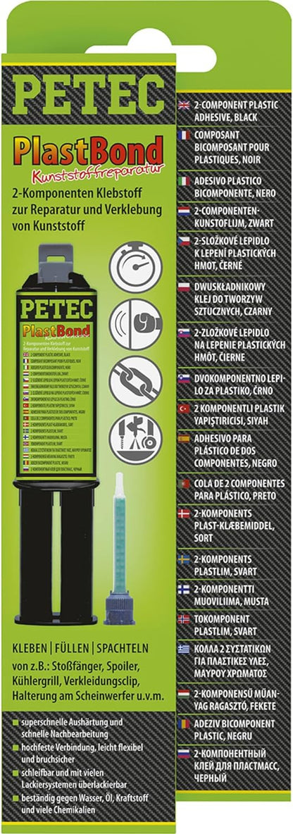 PETEC | Klebstoff 2 Komponenten Klebstoff zum kleben und verdichten | Schwarz | 24ml