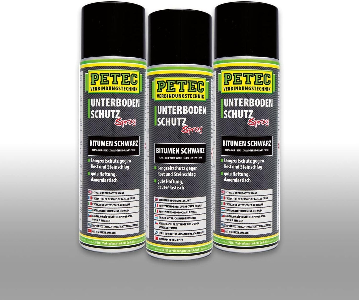 PETEC | 3x Unterbodenschutz | Bitumen Spray Steinschlagschutz | Schwarz | 500ml | Art.-Nr.: 73150