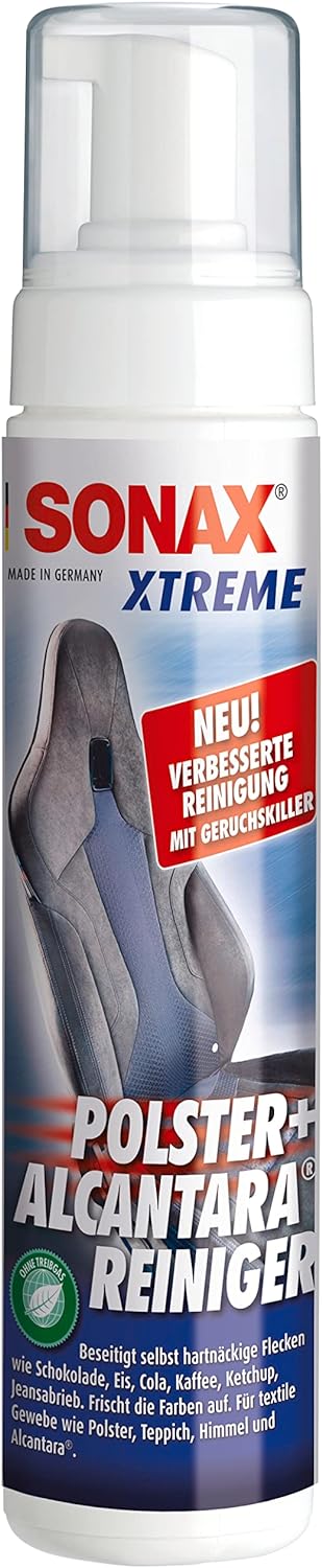 SONAX | XTREME Polster+Alcantara Reiniger treibgasfrei | Polsterreiniger reinigt gründlich & schonend alle Textilien im Innenraum | 250 ml | Art-Nr.: 02061410