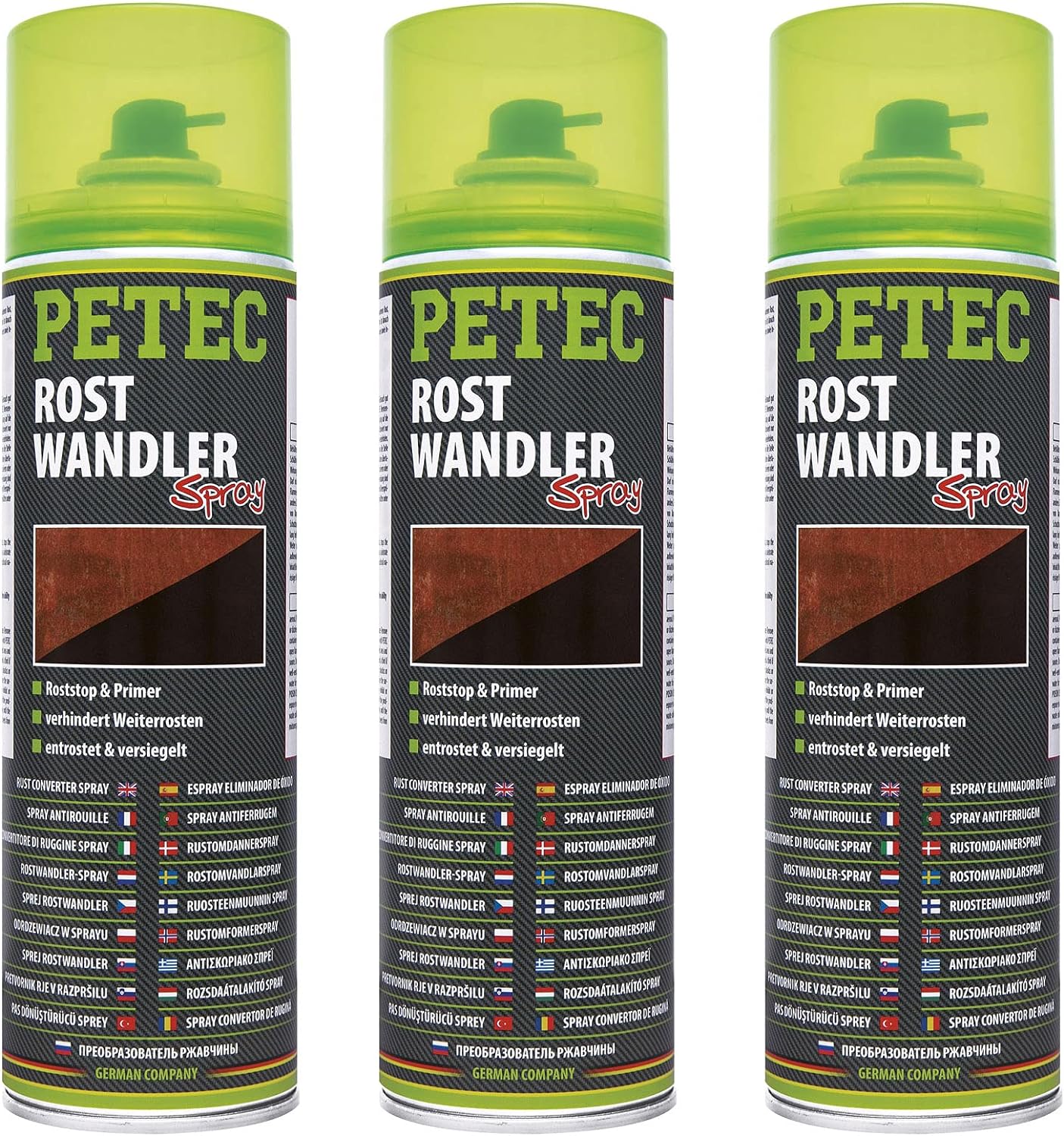 PETEC | 3x Rostwandler | Überlackierbar | Spraydose | 500ml | Art.-Nr.: 70040